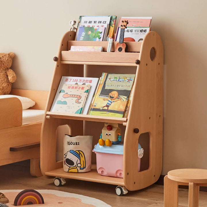 Contemporary Creative Rectangular Beech Wood Solid Wood Kids Storage Bookshelf 3-Tier For Bedroom & Living Room