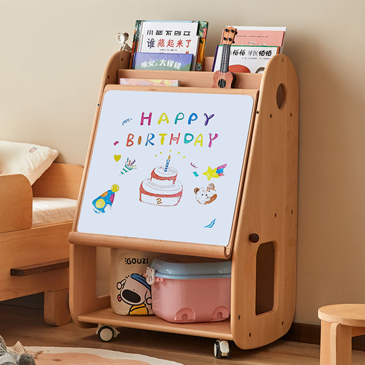 Contemporary Creative Rectangular Beech Wood Solid Wood Kids Storage Bookshelf 3-Tier For Bedroom & Living Room