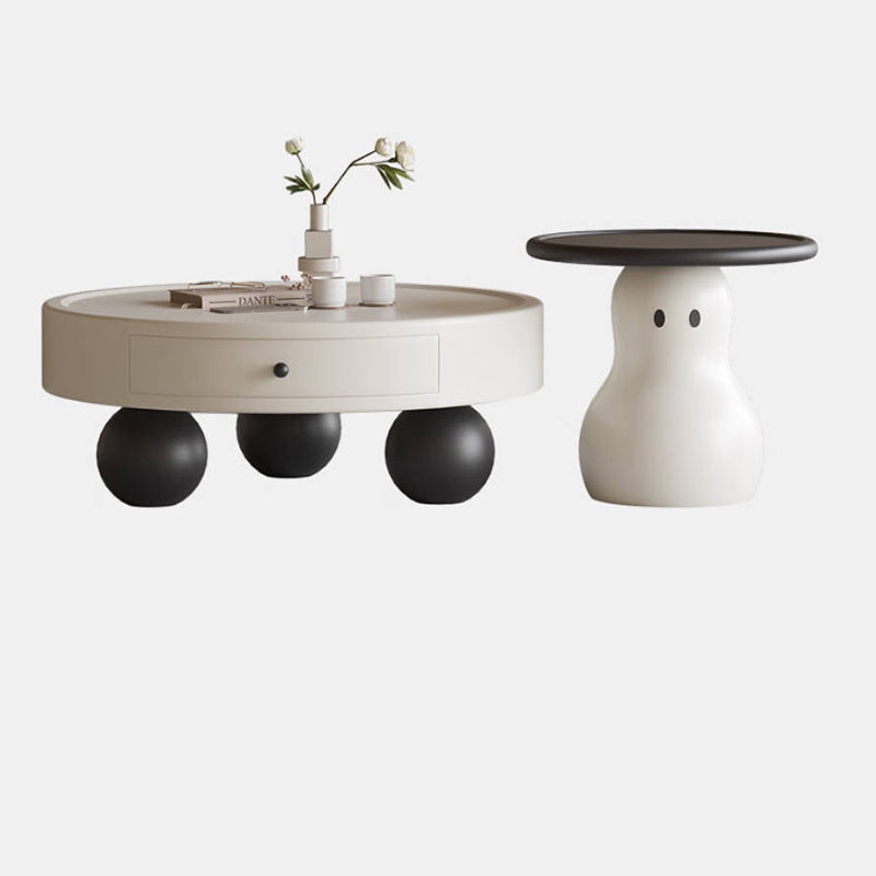 Contemporary Scandinavian Round Multi-Layer Solid Wood Panel Solid Pine Wood Fiberglass Snowman Coffee Table Combination 1-Drawer For Living Room