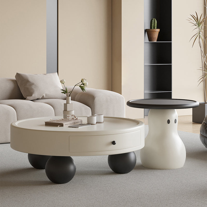 Contemporary Scandinavian Round Multi-Layer Solid Wood Panel Solid Pine Wood Fiberglass Snowman Coffee Table Combination 1-Drawer For Living Room