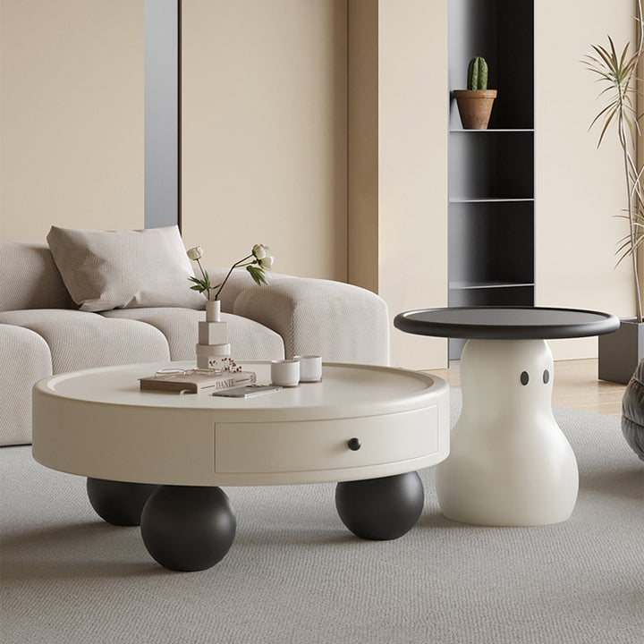Contemporary Scandinavian Round Multi-Layer Solid Wood Panel Solid Pine Wood Fiberglass Snowman Coffee Table Combination 1-Drawer For Living Room