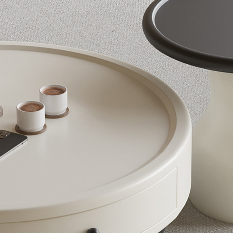 Contemporary Scandinavian Round Multi-Layer Solid Wood Panel Solid Pine Wood Fiberglass Snowman Coffee Table Combination 1-Drawer For Living Room