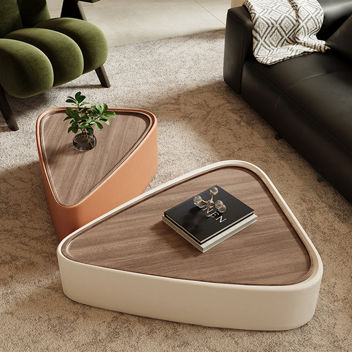 Moderner Luxus Dreieckiger Furnierter Mehrschichtiger Massivholzpaneel Kunstleder Couchtisch Kombination 1-Schrank Für Wohnzimmer 