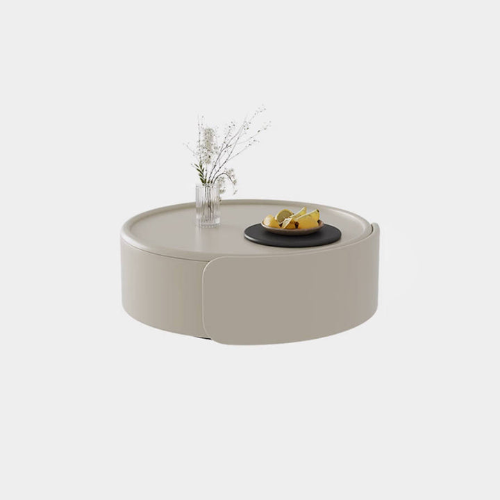 Contemporary Scandinavian Round Multi-Layer Solid Wood Panel Tempered Glass Fiberglass Coffee Table Combination With 1-Drawer For Living Room