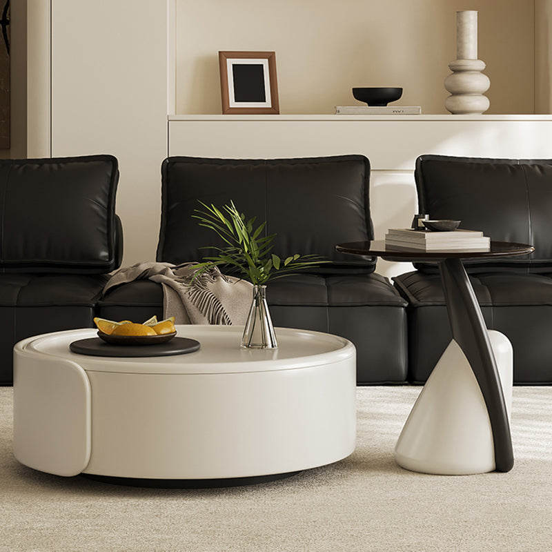 Contemporary Scandinavian Round Multi-Layer Solid Wood Panel Tempered Glass Fiberglass Coffee Table Combination With 1-Drawer For Living Room