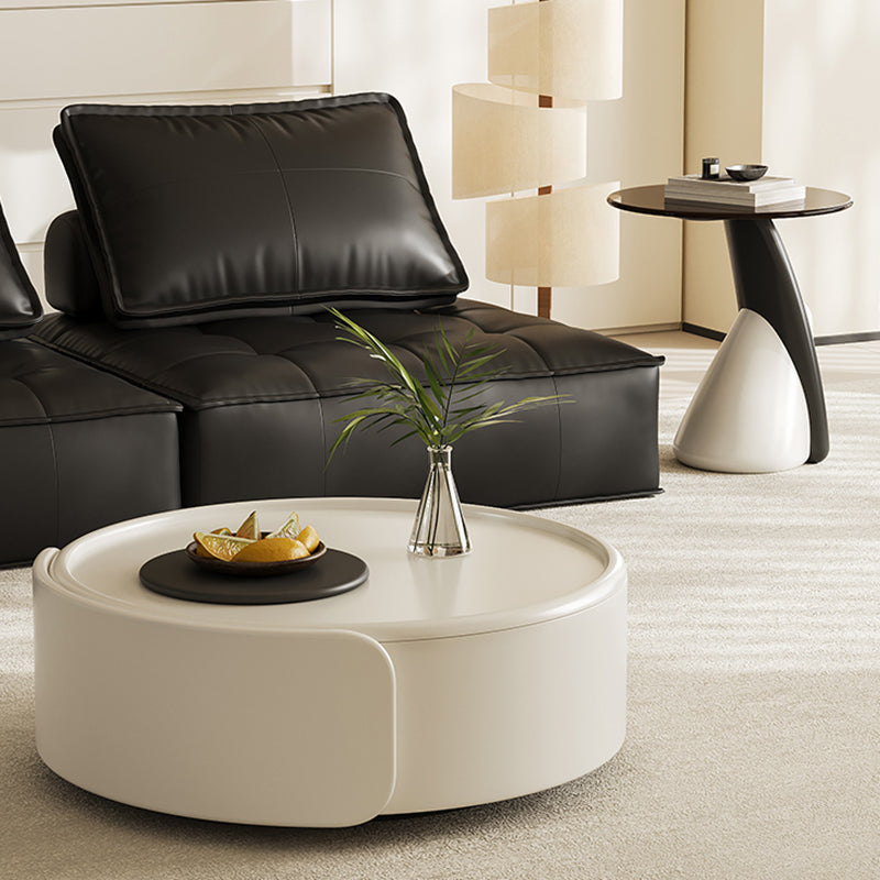 Contemporary Scandinavian Round Multi-Layer Solid Wood Panel Tempered Glass Fiberglass Coffee Table Combination With 1-Drawer For Living Room