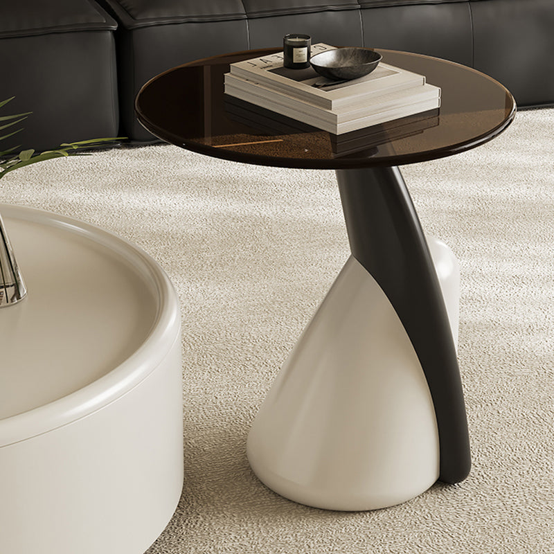 Contemporary Scandinavian Round Multi-Layer Solid Wood Panel Tempered Glass Fiberglass Coffee Table Combination With 1-Drawer For Living Room