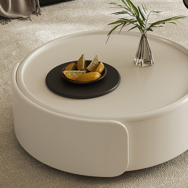 Contemporary Scandinavian Round Multi-Layer Solid Wood Panel Tempered Glass Fiberglass Coffee Table Combination With 1-Drawer For Living Room