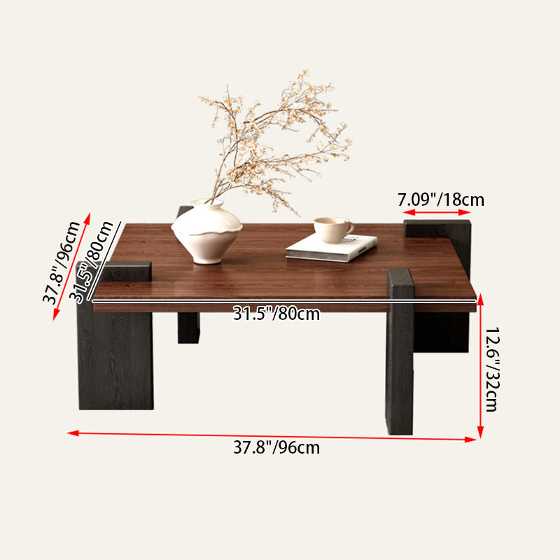 Traditional Japanese Square Solid Wood Eco-Board Wabi-Sabi Coffee Table For Living Room