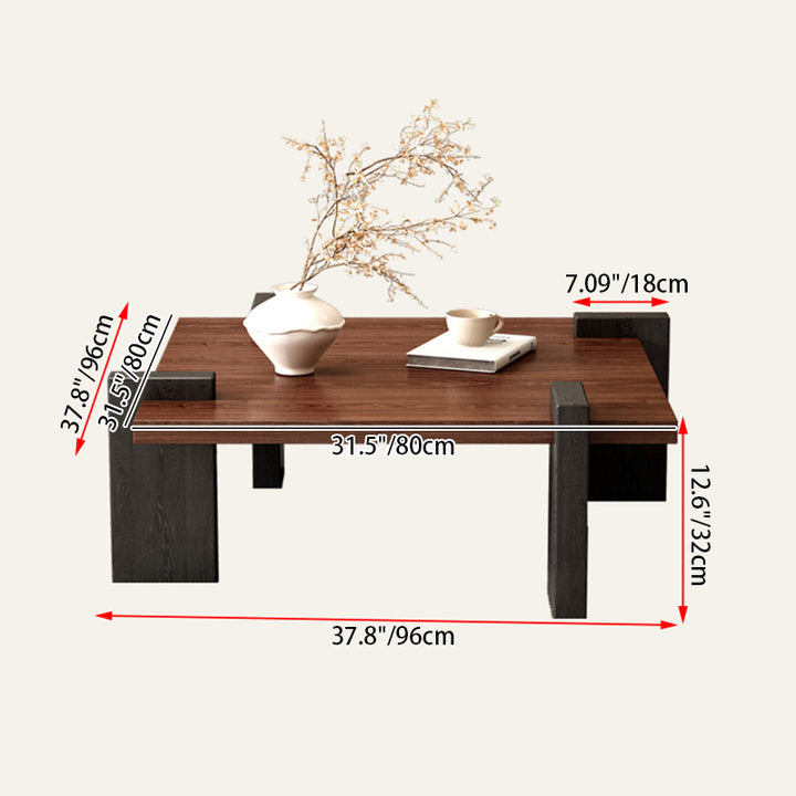 Traditional Japanese Square Solid Wood Eco-Board Wabi-Sabi Coffee Table For Living Room