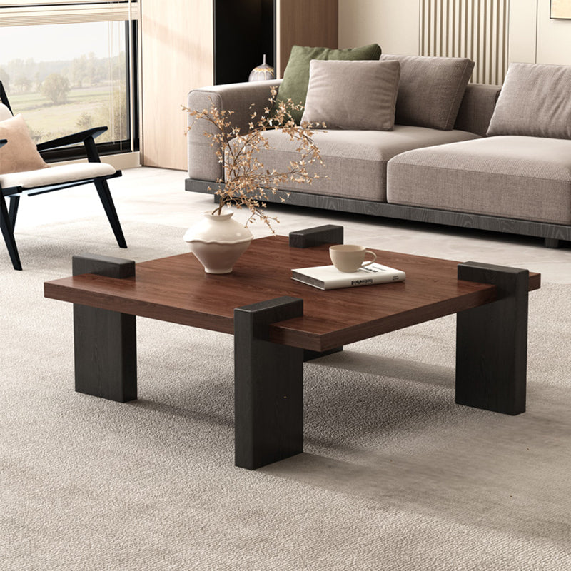 Traditional Japanese Square Solid Wood Eco-Board Wabi-Sabi Coffee Table For Living Room