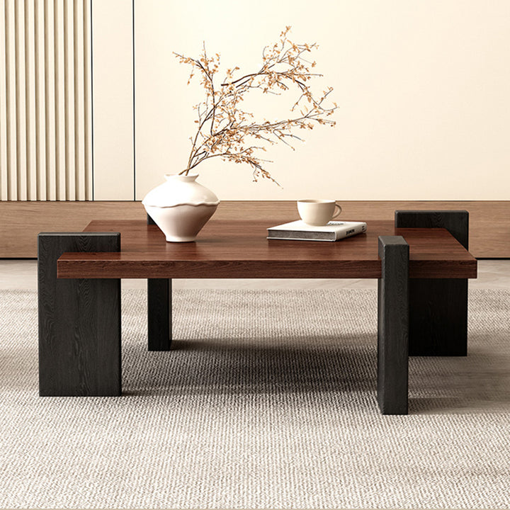 Traditional Japanese Square Solid Wood Eco-Board Wabi-Sabi Coffee Table For Living Room