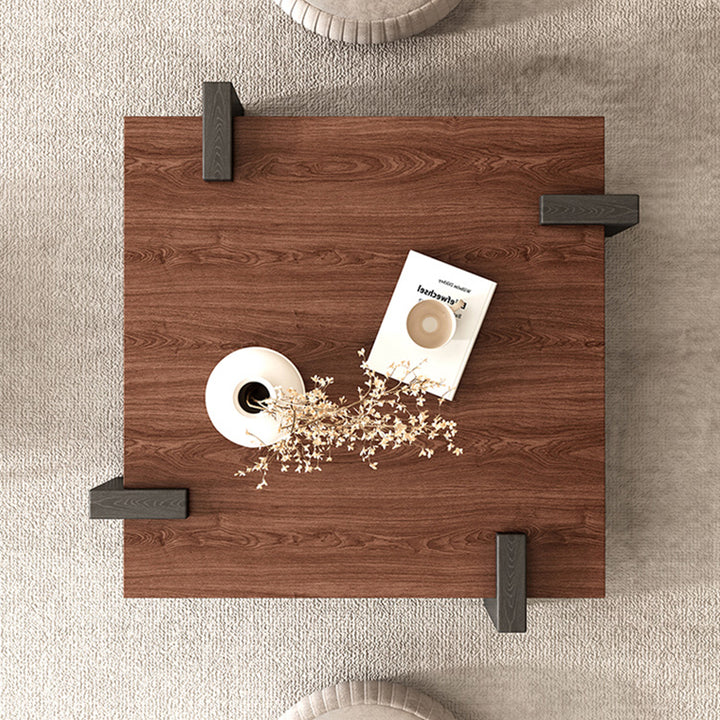 Traditional Japanese Square Solid Wood Eco-Board Wabi-Sabi Coffee Table For Living Room