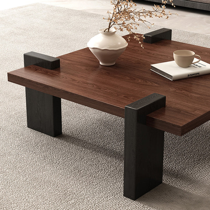 Traditional Japanese Square Solid Wood Eco-Board Wabi-Sabi Coffee Table For Living Room