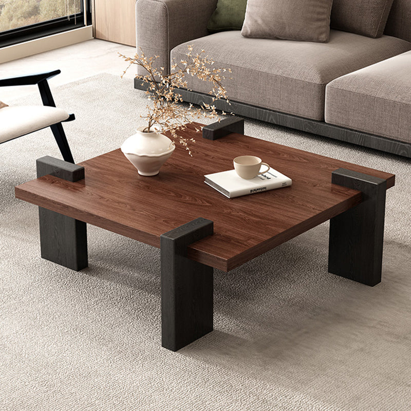 Traditional Japanese Square Solid Wood Eco-Board Wabi-Sabi Coffee Table For Living Room