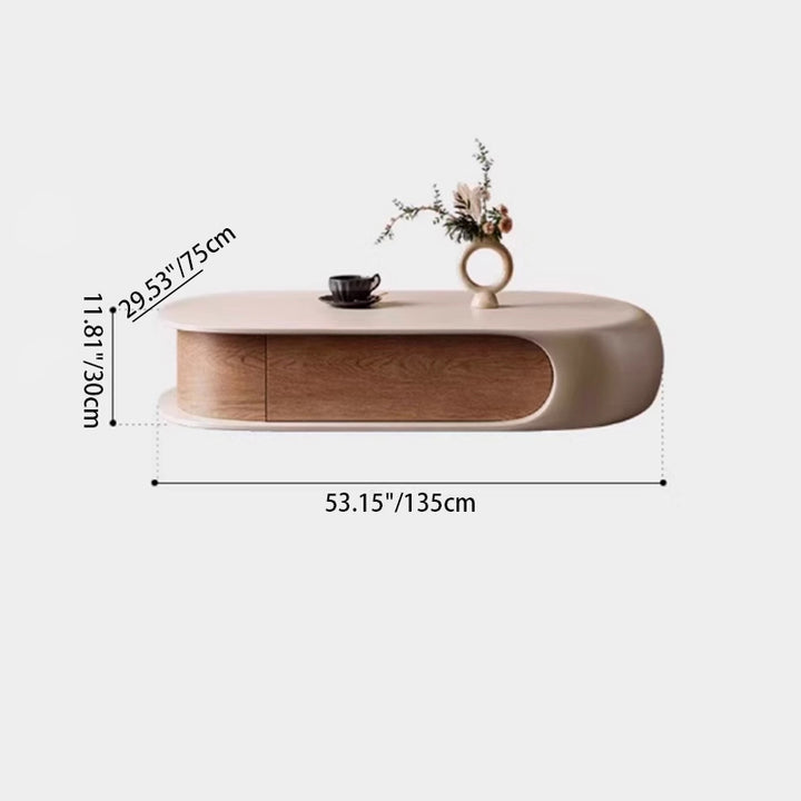 Table basse contemporaine scandinave ovale en panneau de bois massif multicouche écologique E0, 2 tiroirs, pour salon 