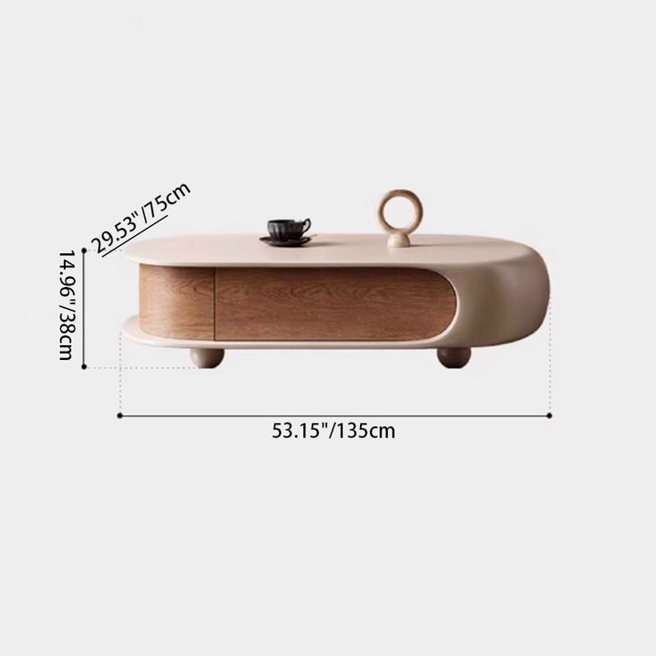 Table basse contemporaine scandinave ovale en panneau de bois massif multicouche écologique E0, 2 tiroirs, pour salon 