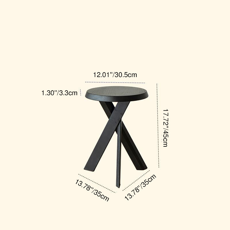 Mesa Auxiliar Redonda Tradicional Vintage de Madera de Pino Macizo para Sala de Estar 