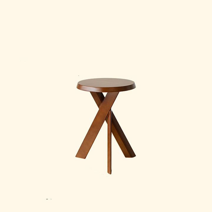 Mesa Auxiliar Redonda Tradicional Vintage de Madera de Pino Macizo para Sala de Estar 