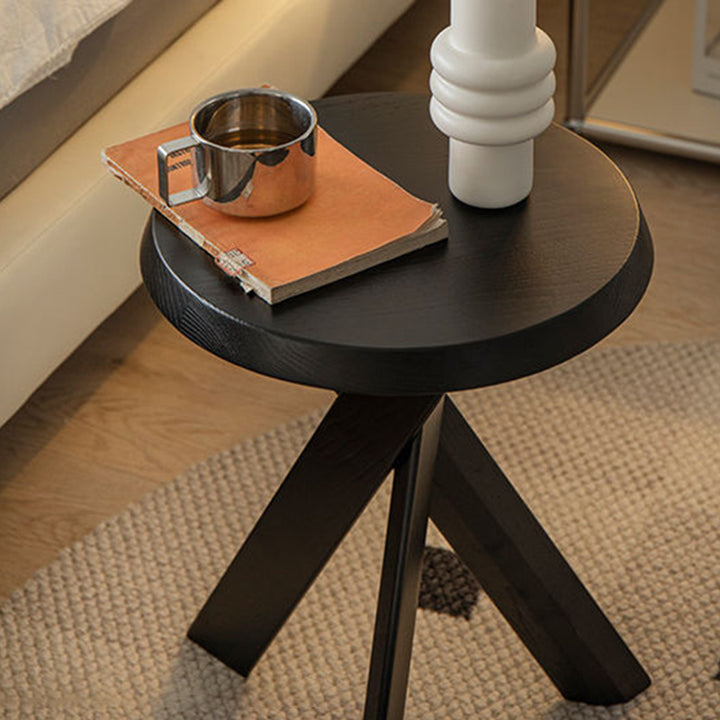 Table d'appoint ronde traditionnelle vintage en bois de pin massif pour salon 