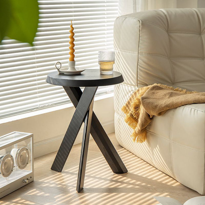 Table d'appoint ronde traditionnelle vintage en bois de pin massif pour salon 