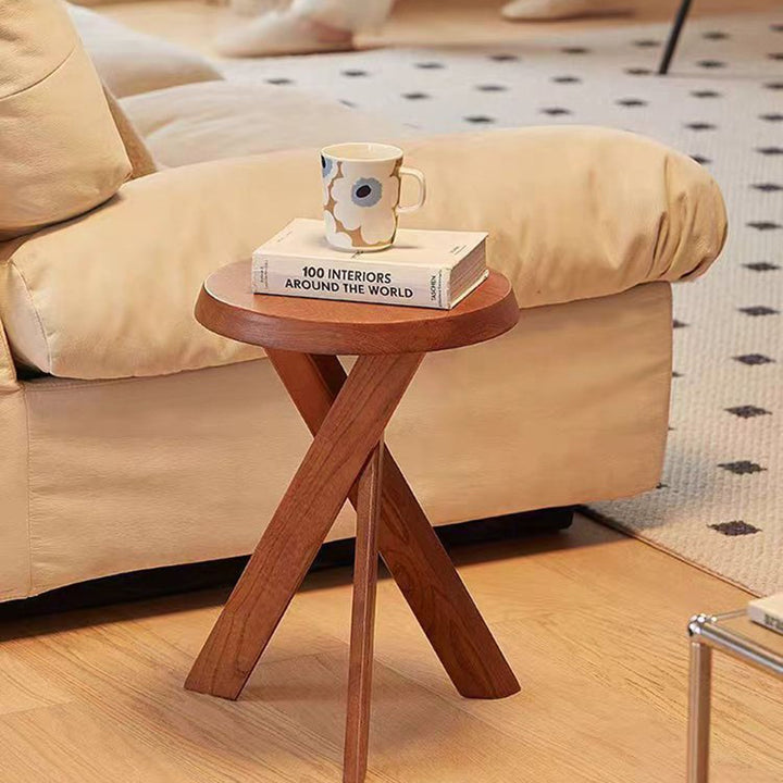 Table d'appoint ronde traditionnelle vintage en bois de pin massif pour salon 