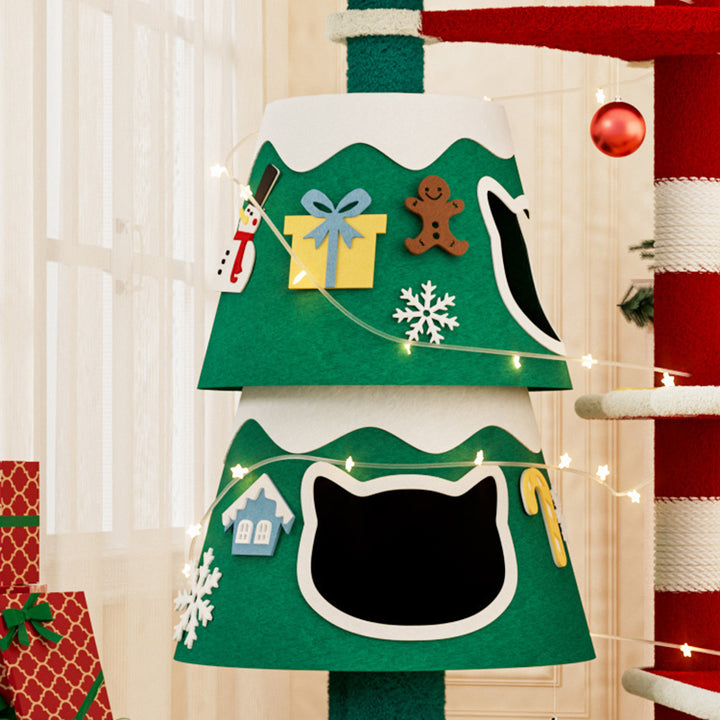 Árbol de Navidad para gatos contemporáneo creativo rectangular de tablero de fibra de densidad media tubo de papel cuerda de papel kraft tela de terciopelo de 4 niveles para sala de estar 