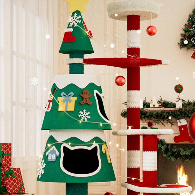 Árbol de Navidad para gatos contemporáneo creativo rectangular de tablero de fibra de densidad media tubo de papel cuerda de papel kraft tela de terciopelo de 4 niveles para sala de estar 