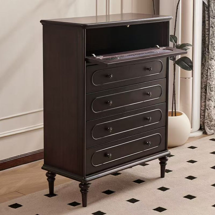Traditional Vintage Rectangular Mahogany Pine Wood Storage Cabinet 4-Drawer 1-Cabinet For Bedroom