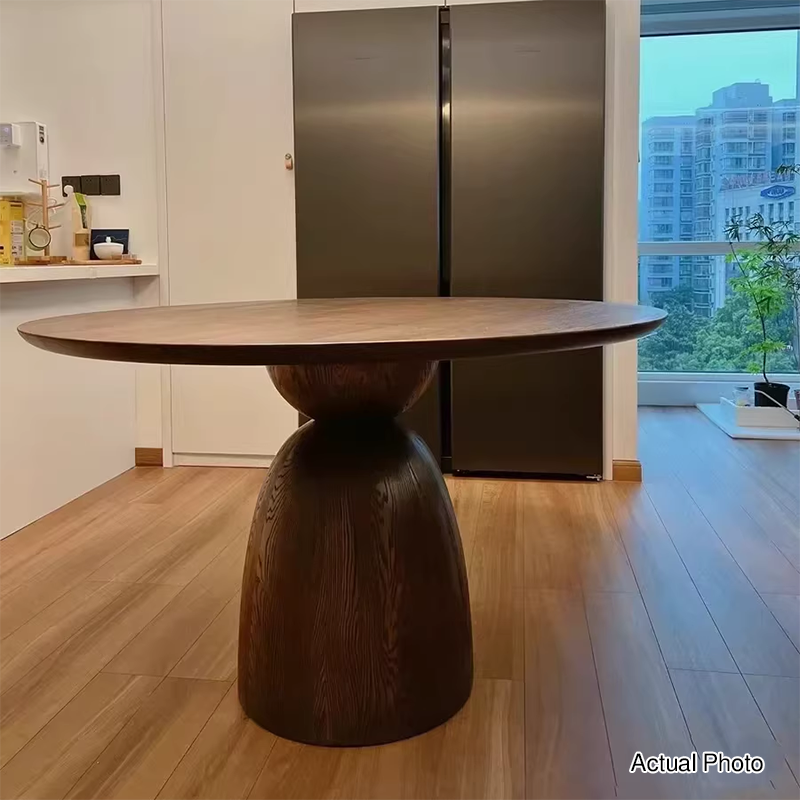 Table à manger traditionnelle vintage ronde en bois massif multicouche plaqué frêne pour salle à manger 