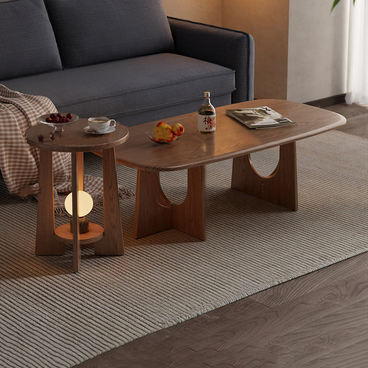 Table basse et table d’appoint rondes vintage traditionnelles en bois massif d’hévéa, à 2 niveaux, pour salon 