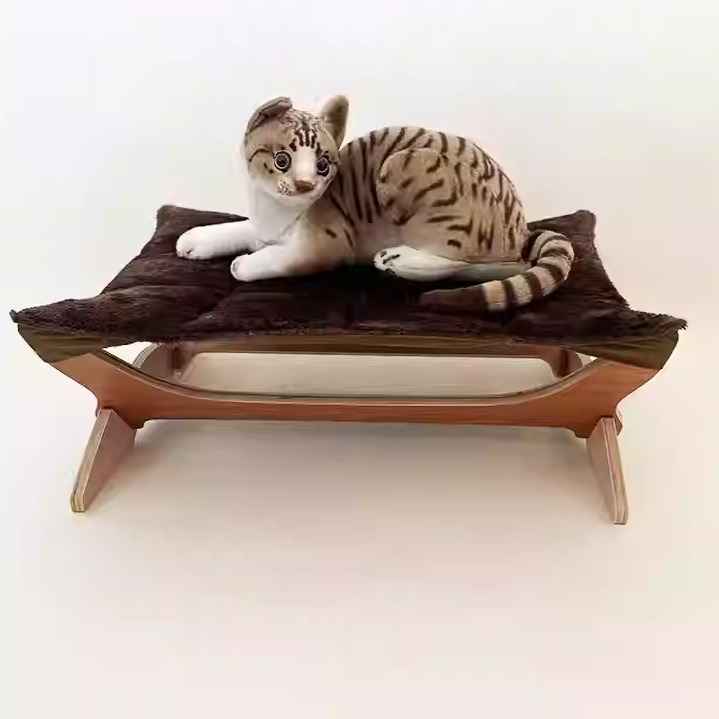 現代スカンジナビア風の長方形多層無垢材パネルコットンファブリック猫用ベッド、寝室とリビングルーム用 