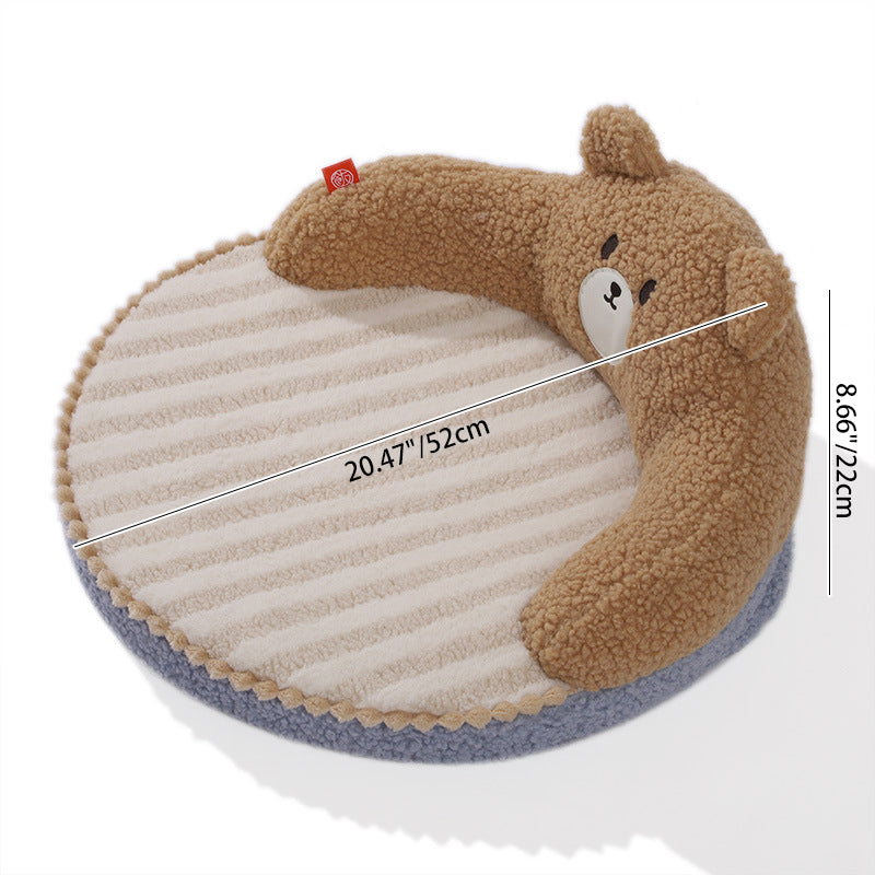 Lit pour chat en forme d’ours et de chaton, en velours rond contemporain, rembourré de coton PP, pour chambre à coucher 
