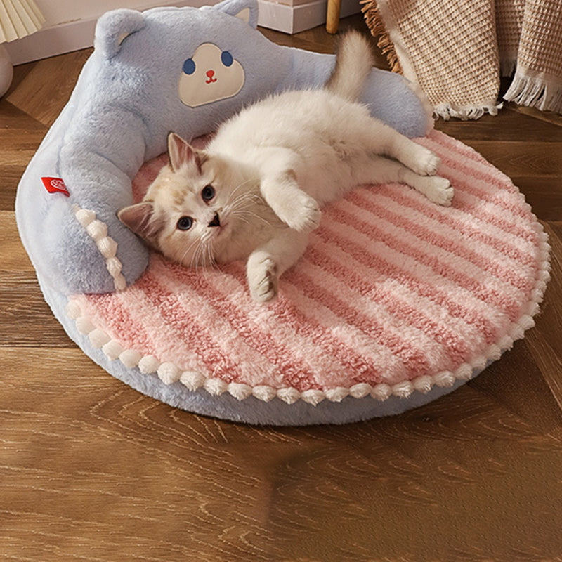 Lit pour chat en forme d’ours et de chaton, en velours rond contemporain, rembourré de coton PP, pour chambre à coucher 