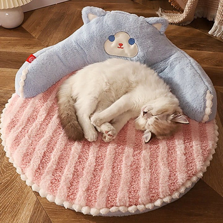 Lit pour chat en forme d’ours et de chaton, en velours rond contemporain, rembourré de coton PP, pour chambre à coucher 