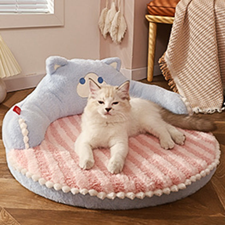 Lit pour chat en forme d’ours et de chaton, en velours rond contemporain, rembourré de coton PP, pour chambre à coucher 