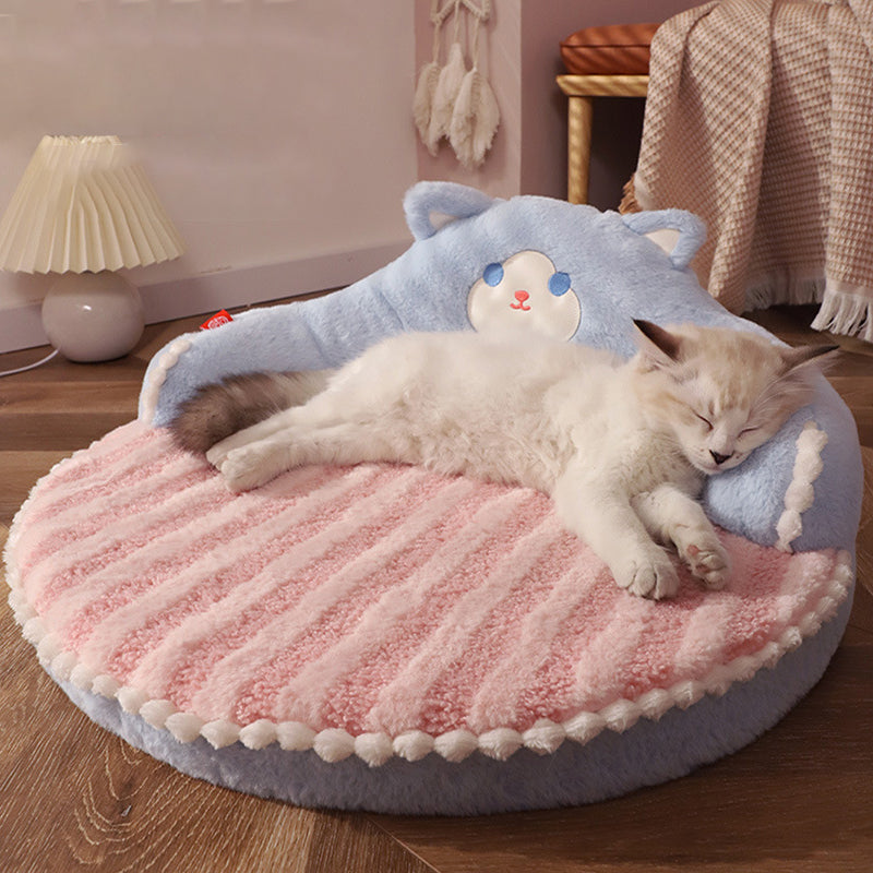 Lit pour chat en forme d’ours et de chaton, en velours rond contemporain, rembourré de coton PP, pour chambre à coucher 