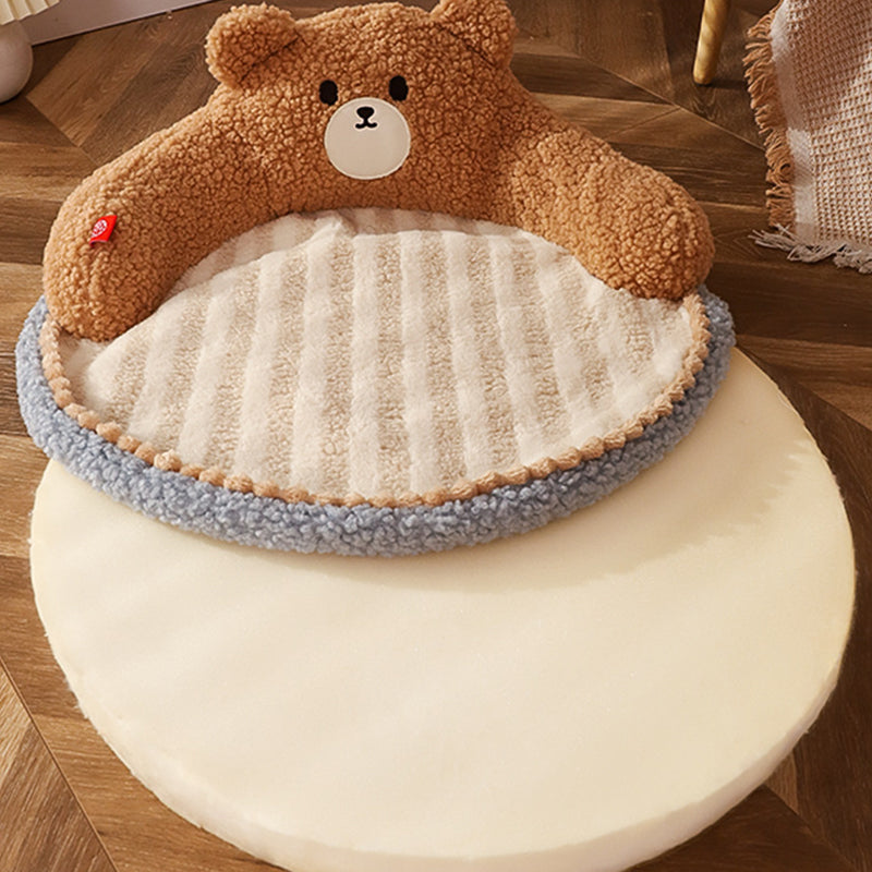 Lit pour chat en forme d’ours et de chaton, en velours rond contemporain, rembourré de coton PP, pour chambre à coucher 
