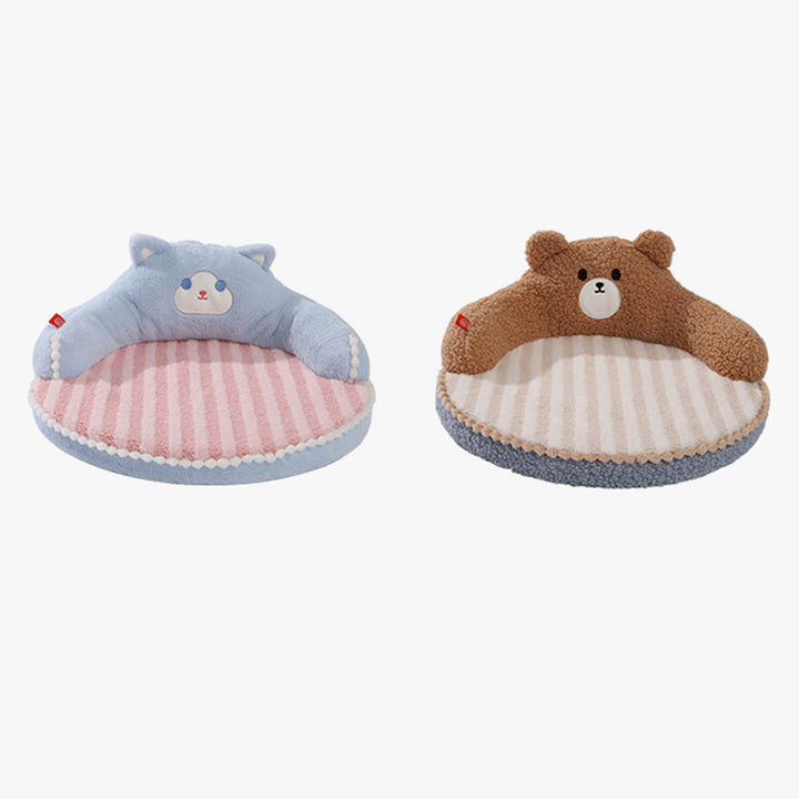 Lit pour chat en forme d’ours et de chaton, en velours rond contemporain, rembourré de coton PP, pour chambre à coucher 