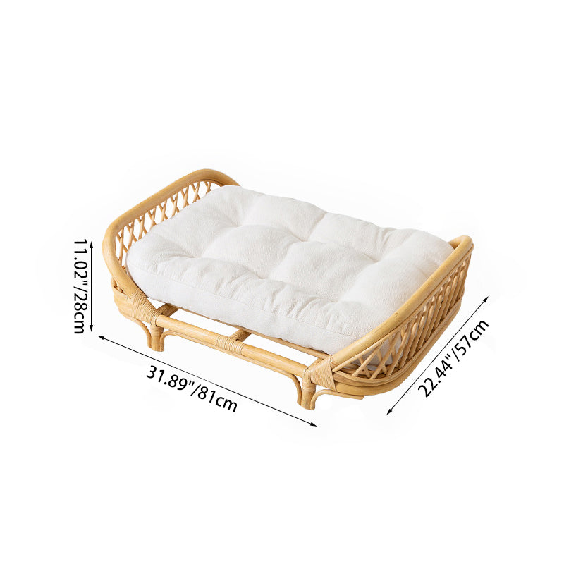 Lit rectangulaire traditionnel de ferme en rotin indonésien tissé à la main avec tissu pour chat, pour chambre à coucher 