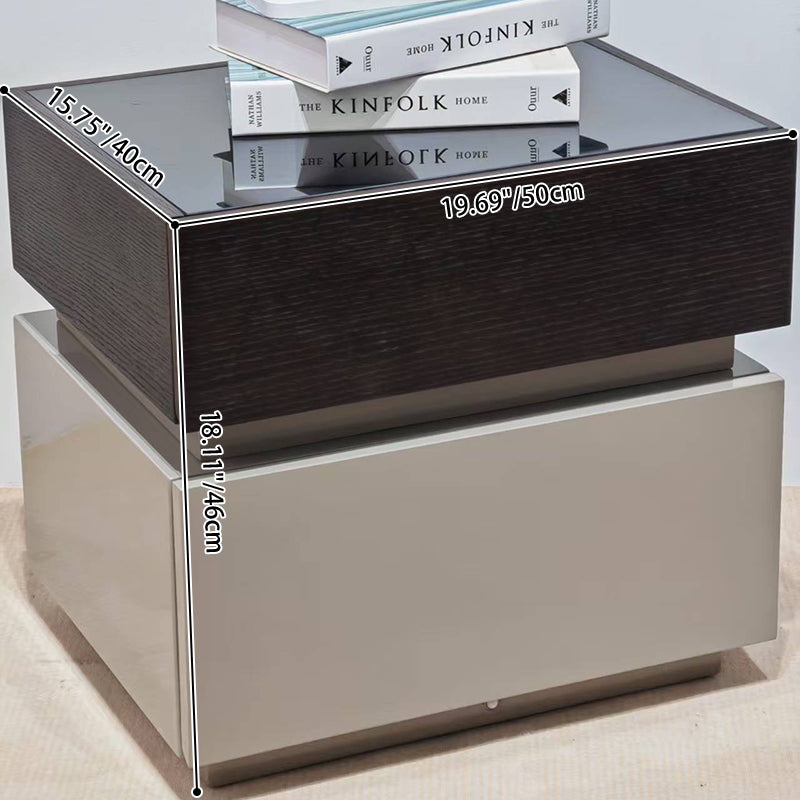 Modern Minimalist Dual-Drawer Storage Nightstand: Black &amp; White Contrast Design - Smart Bedside Table With Sensor Light For Bedroom