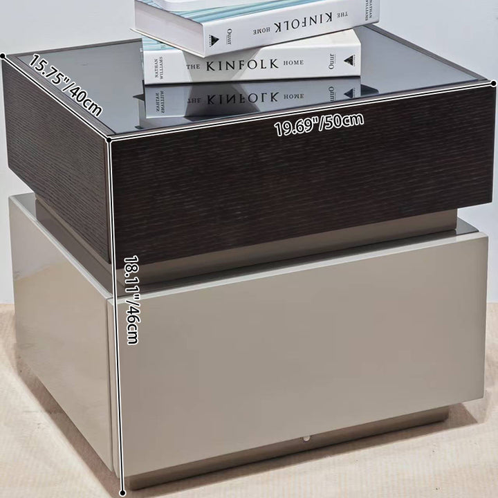 Modern Minimalist Dual-Drawer Storage Nightstand: Black &amp; White Contrast Design - Smart Bedside Table With Sensor Light For Bedroom