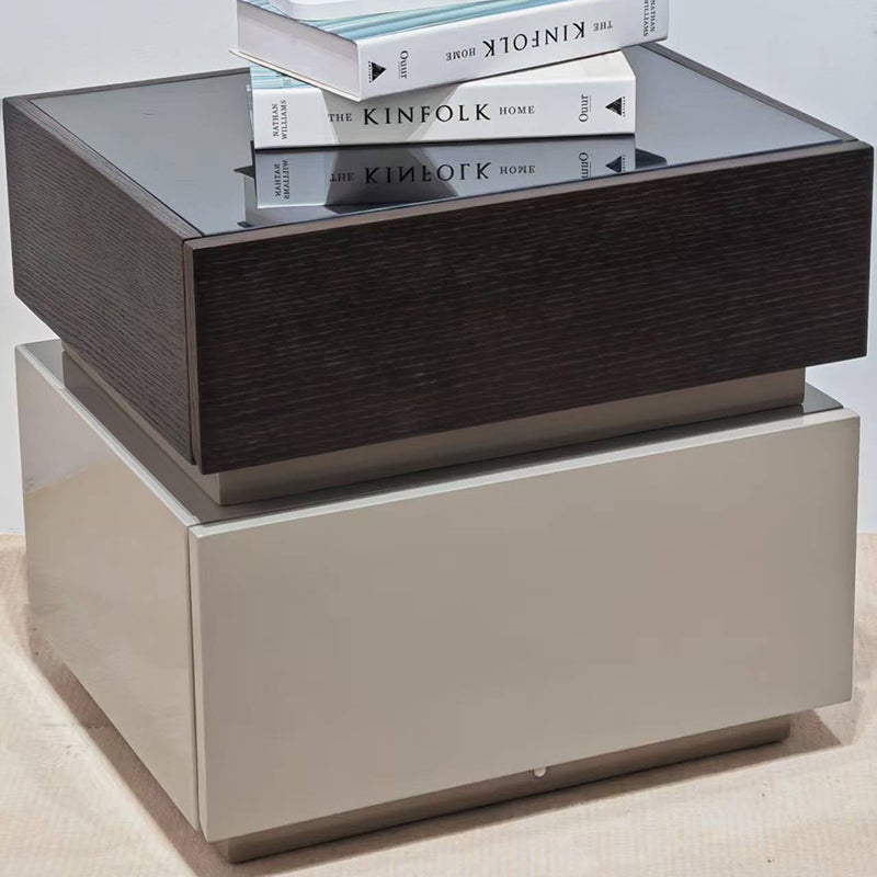 Modern Minimalist Dual-Drawer Storage Nightstand: Black &amp; White Contrast Design - Smart Bedside Table With Sensor Light For Bedroom