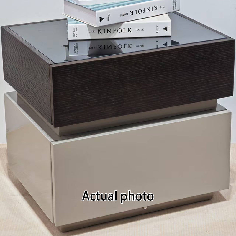 Modern Minimalist Dual-Drawer Storage Nightstand: Black &amp; White Contrast Design - Smart Bedside Table With Sensor Light For Bedroom