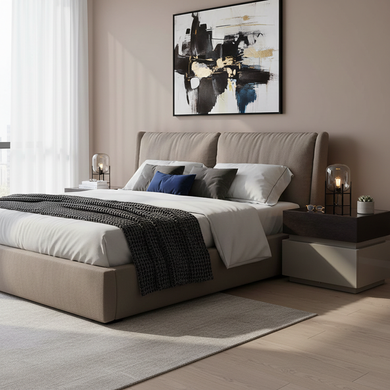 Modern Minimalist Dual-Drawer Storage Nightstand: Black &amp; White Contrast Design - Smart Bedside Table With Sensor Light For Bedroom