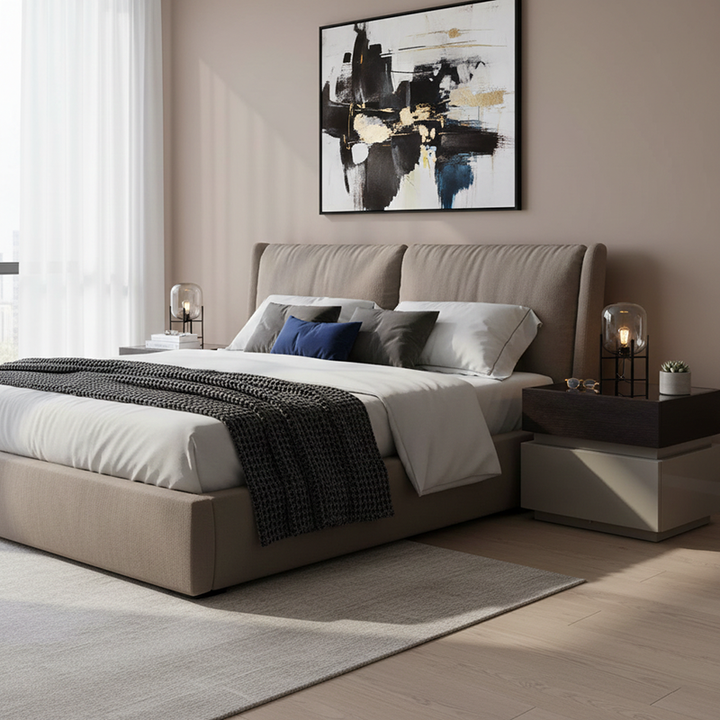 Modern Minimalist Dual-Drawer Storage Nightstand: Black &amp; White Contrast Design - Smart Bedside Table With Sensor Light For Bedroom