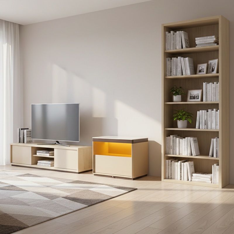Modern Minimalist Off-White Nightstand: Marble Top &amp; Motion-Sensor Light Design - Quiet Single-Drawer Storage Bedside Table For Bedroom