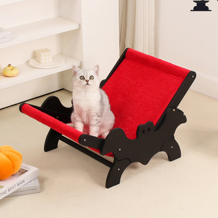 Cama para gatos en forma de murciélago de Halloween de panel de madera maciza multicapa rectangular creativa contemporánea con tela de terciopelo para sala de estar y dormitorio 