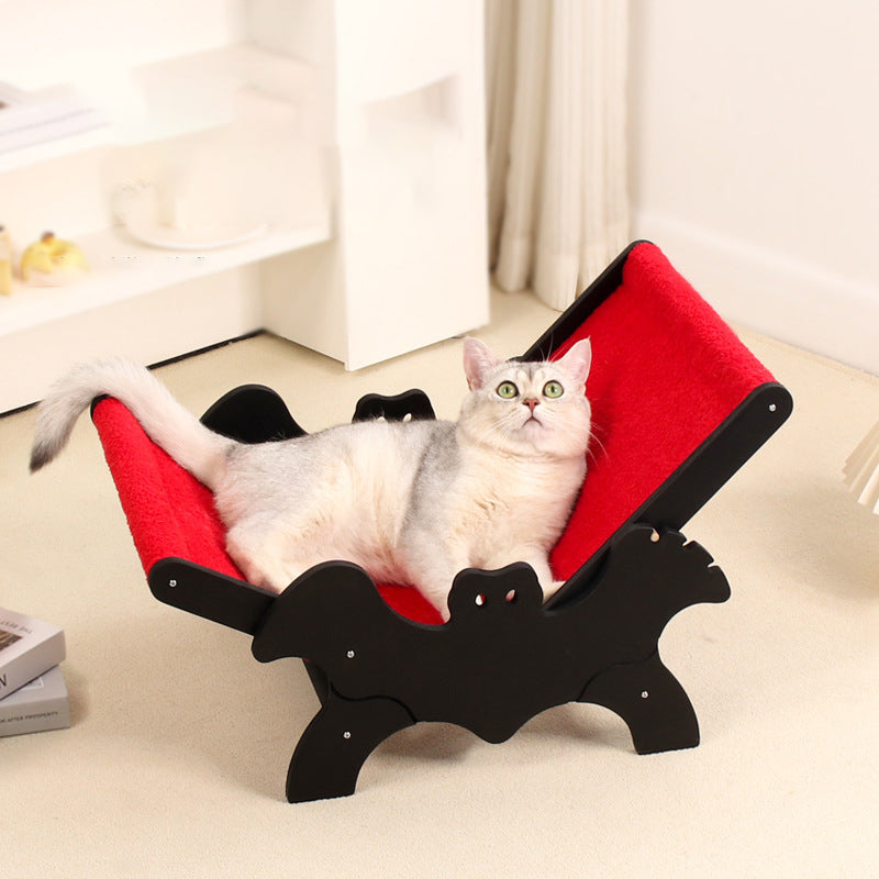 Cama para gatos en forma de murciélago de Halloween de panel de madera maciza multicapa rectangular creativa contemporánea con tela de terciopelo para sala de estar y dormitorio 