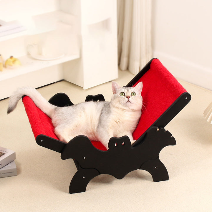 Cama para gatos en forma de murciélago de Halloween de panel de madera maciza multicapa rectangular creativa contemporánea con tela de terciopelo para sala de estar y dormitorio 